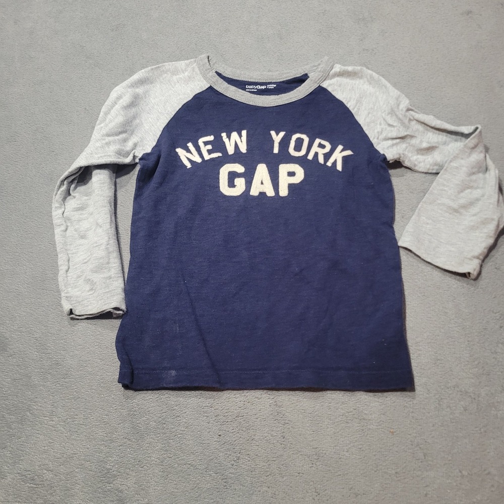 Gap T-Shirt Toddler 4T Blue Gray New York Raglan Long Sleeve Baseball Tee 112109